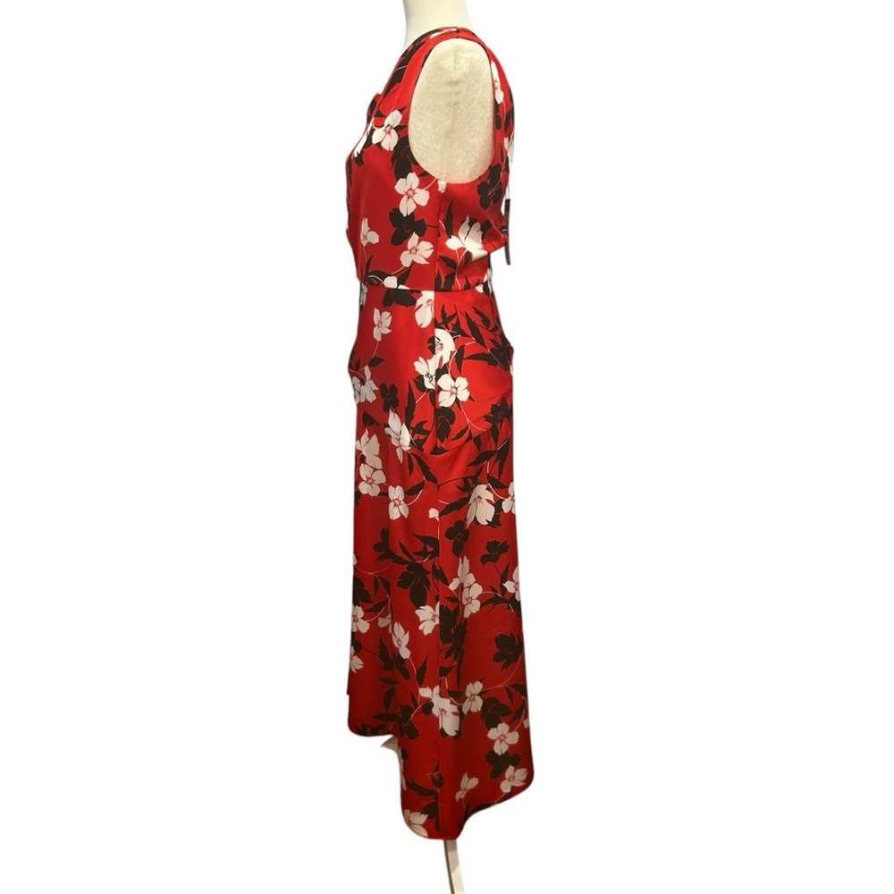 BCBG MAXAZRIA floral dress midi red/black NEW womens medium fancy wedding romant - Picture 7 of 16